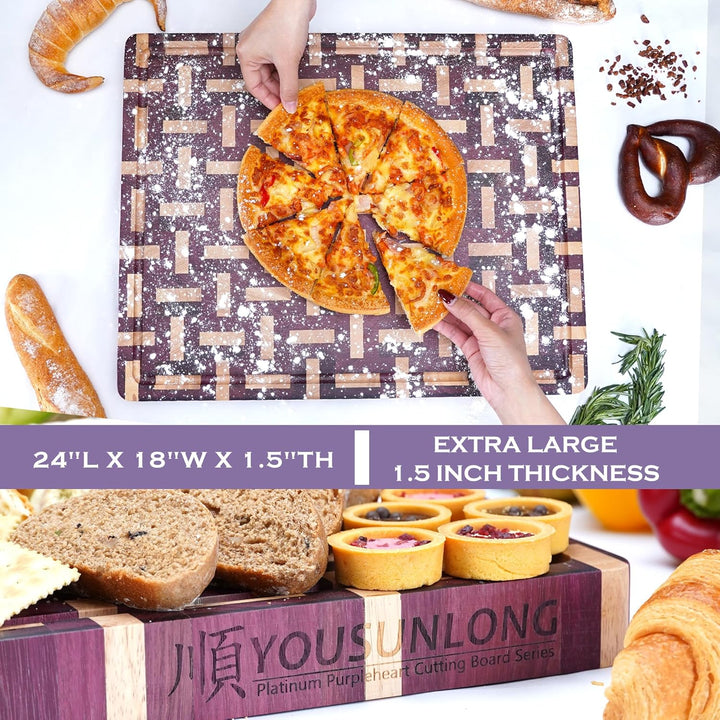 YOUSUNLONG End Grain Schneidebrett - 50 L x 40 B cm Schneidbrett aus Purple Heart Holz - 3,8 cm dick