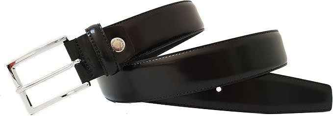 Herren-Gürtel aus echtem Leder, schwarz, glänzend, hergestellt in Italien, 35 mm, 105cm Waistline -