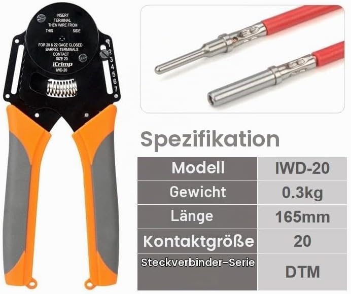 iCrimp IWD-20 Crimpwerkzeuge, Crimpzaneg mit geschlossenem Lauf 0,3-0,5 mm² für Vollkontakte der Grö