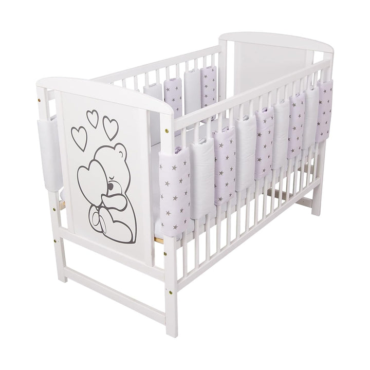 Universeller Babybett Gitterschutz mit Klettverschluss aus 100% Baumwolle 38x30cm (Graue Sterne, 9)