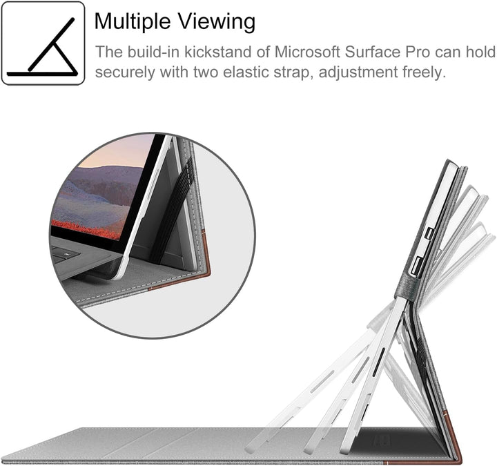 Fintie Hülle für Microsoft Surface Pro 7+ / 7/6 / 5/4 / 3 - Multi-Sichtwinkel Kunstleder Tasche Schu