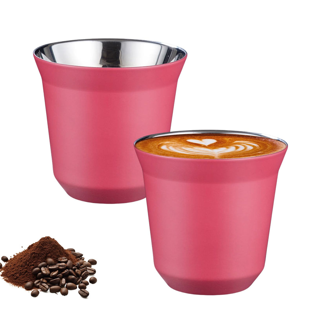 2er-Set Edelstahl Espressotassen Dickwandig, 80ml, Zylindrisch, Isoliert, Wiederverwendbar, 6,2 x 6,