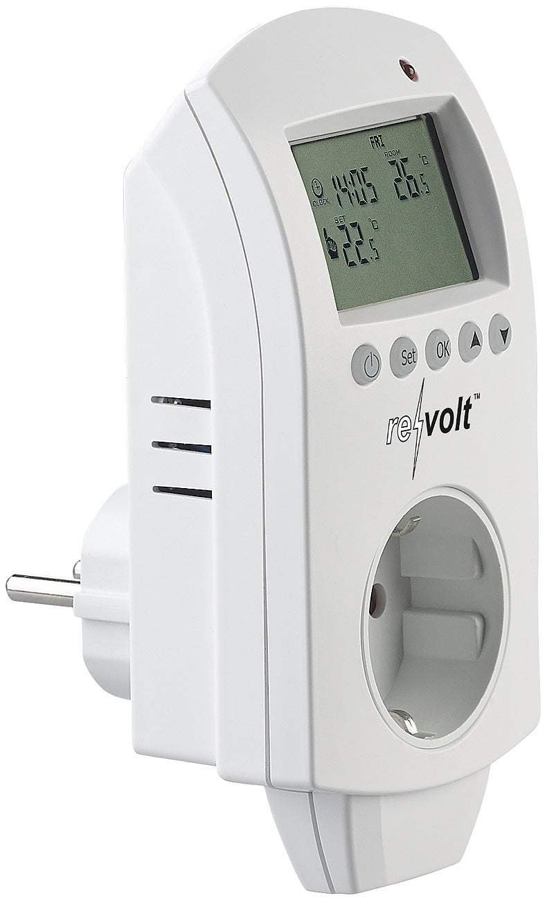revolt Steckerthermostat: Digitales Steckdosen-Thermostat für Heiz- & Klimageräte, 3.680 Watt (Frost