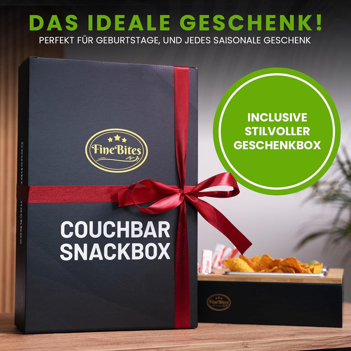 Couchbar Snackbox für 2 aus Bambus – Snackbar Sofatablett mit Getränkehalter & 2 Snackschalen – Couc