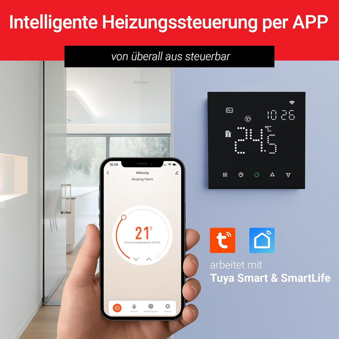 Elektrobock PT741B-EI Raumthermostat mit WiFi | Smartes Thermostat für Fussbodenheizung & Elektrohei