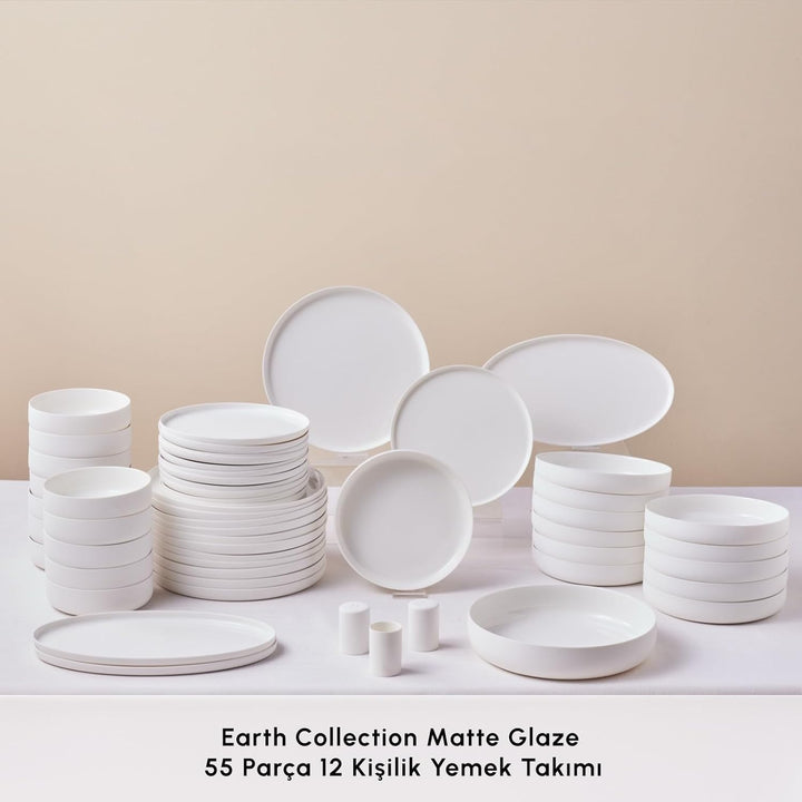 Karaca Earth Collection Matte Glaze 55-tlg Geschirrset für 12 Personen, Steingut, Spülmaschinen- & M