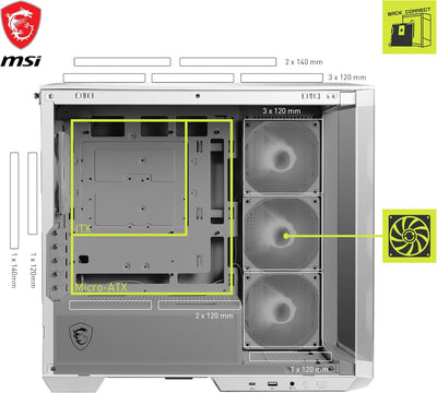 MSI MAG PANO M100R PZ White Micro-ATX PC-Gehäuse - 3 x 120 mm Reverse-Blade ARGB-Lüfter und 1 x 120