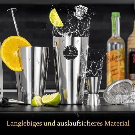 Cocktail-Set Silber 13-teilig - Cocktail-Shaker Set mit Jigger - Boston Shaker Inkl. Rezeptbuch und