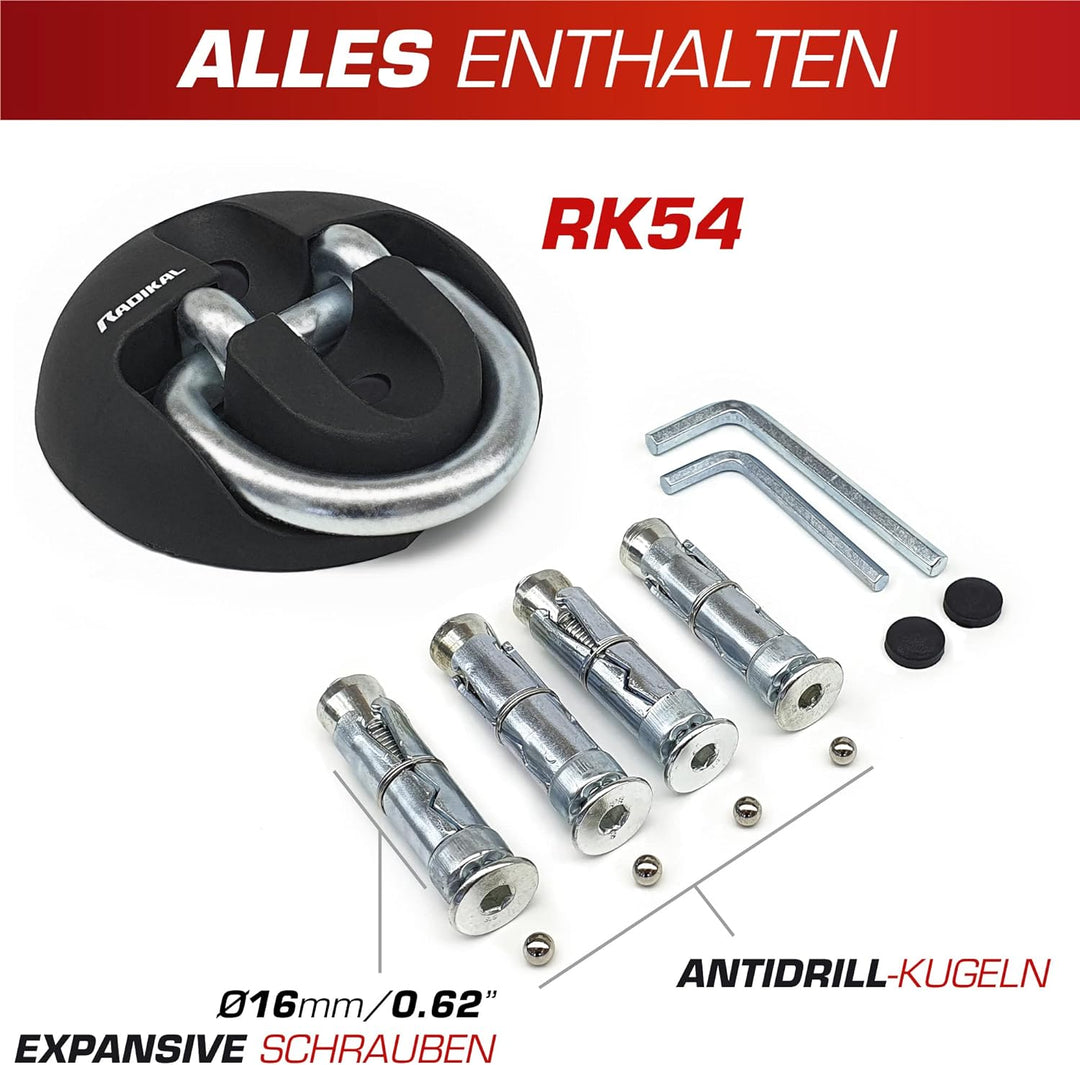 RADIKAL RK54 Wandanker Bodenanker für Motorrad, Wohnwagen, Anhängergarage, hochfester Stahl mit Schw