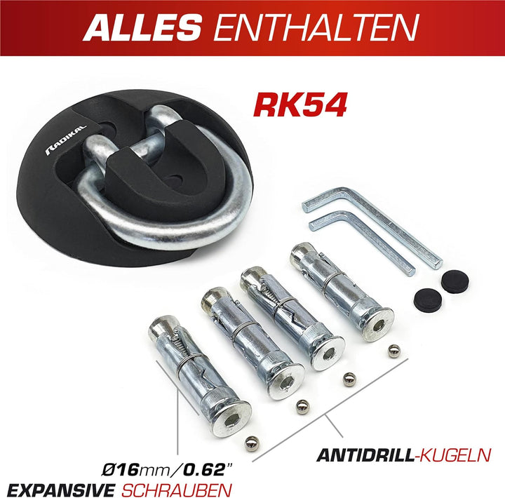 RADIKAL RK54 Wandanker Bodenanker für Motorrad, Wohnwagen, Anhängergarage, hochfester Stahl mit Schw