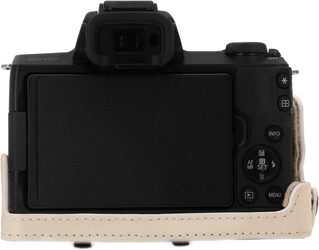 MegaGear Canon EOS M50 (15-45mm) Ever Ready Leder Kamera-Case mit Trageriemen - Weiss, Weiss