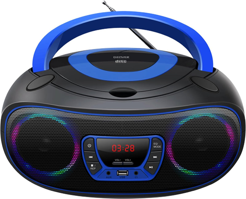 Denver TCL212BT Radio mit Bluetooth, Bluetooth Radio mit Lichteffekte, Tragbarer CD player, AUX, USB