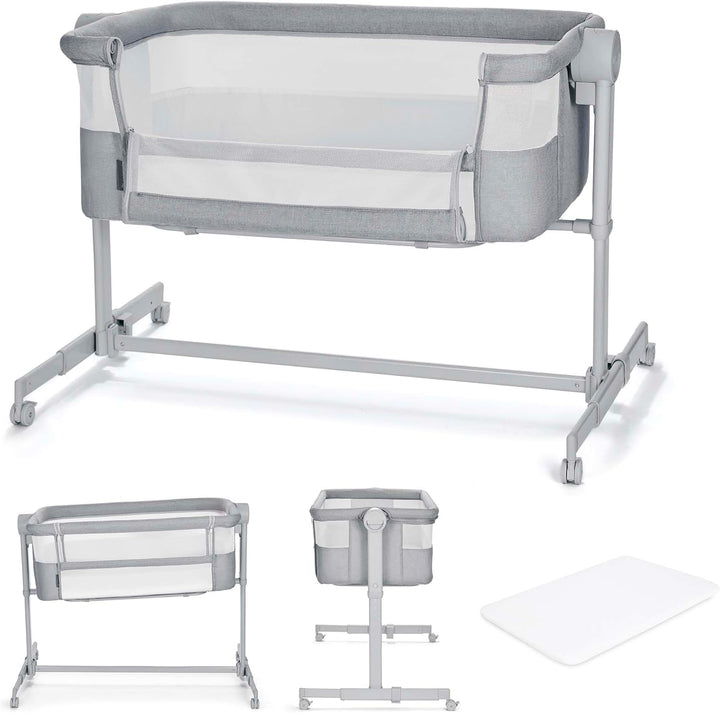 Kinderkraft NESTEE UP 2 Beistellbett 2 in 1, Kinderreisebett mit Matratze Laken, 5-stufige Matratzen