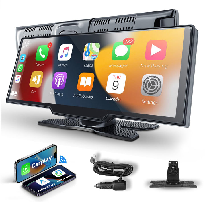 Hodozzy Tragbares Autoradio Wireless Carplay Android Auto, 10,26 Zoll IPS Touchscreen Bildschirm Tra