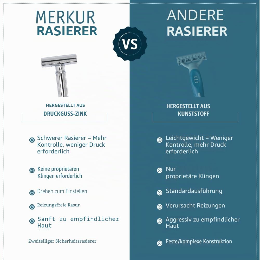 Merkur Rasierer verstellbar, Chrom-Griff, lang Silber, Silber