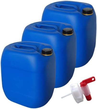 kanister-vertrieb® 3 Stück 30 L Kanister Wasserkanister Kunststoffkanister blau DIN61 + Hahn/BPA-fre