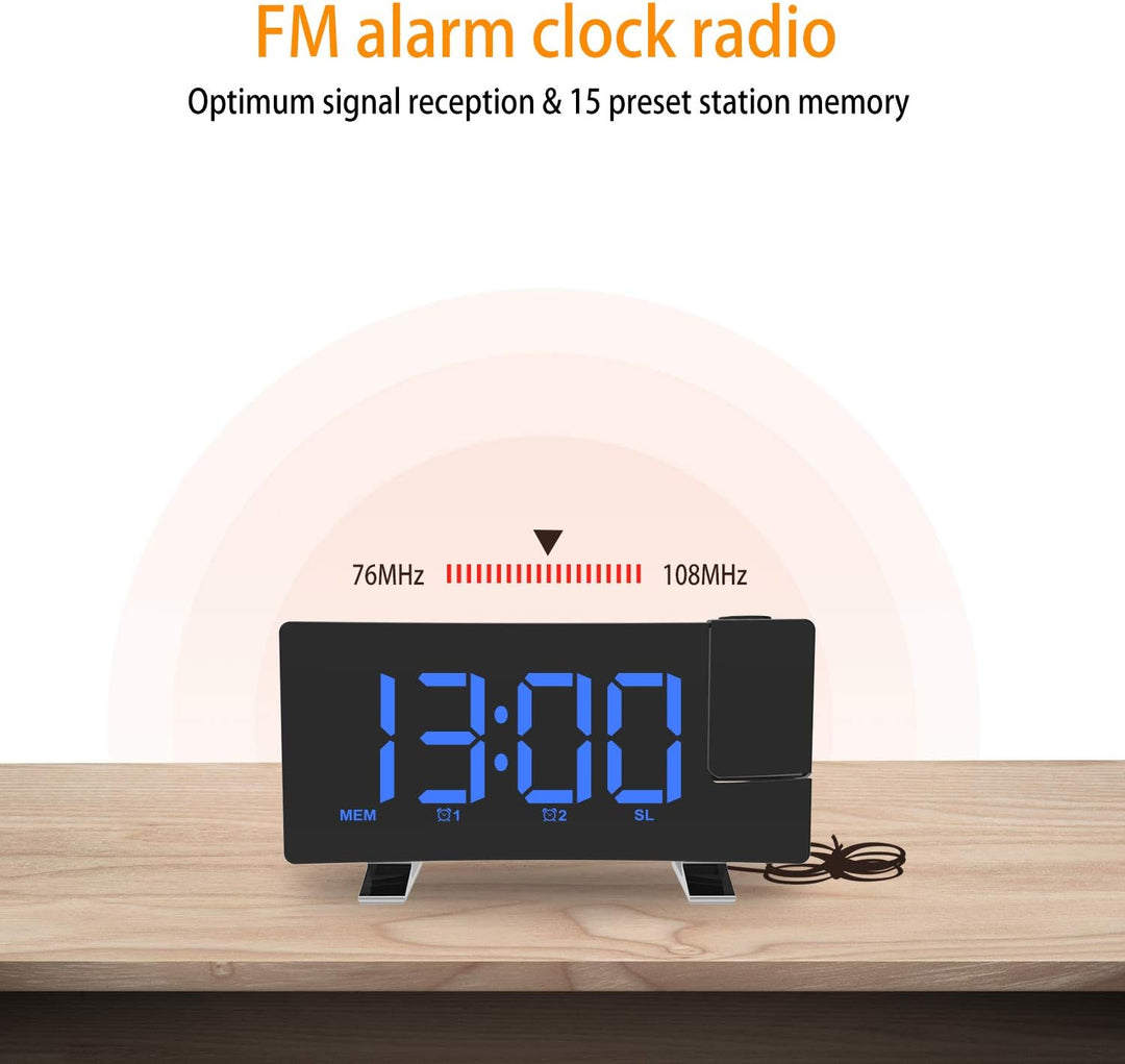 ThreeH Projektionsuhr UKW-Radiowecker mit USB-Ladegerät 5,5'' grosses LED-Display 2 Töne für Heavy S