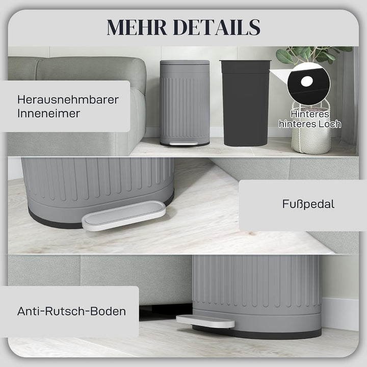 HOMCOM Mülleimer 30L Treteimer Abfalleimer Grau 36,5 x 31,2 x 60,8 cm Grau 30 L, Grau 30 L