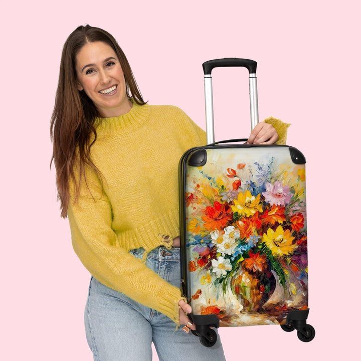 NoBoringSuitcases.com® Koffer Handgepäck Trolley Rollkoffer Kleine Reisekoffer mit 4 Rollen - Blumen