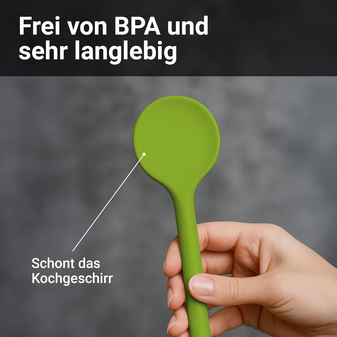 Kigima Kochlöffel Set 4 Stück in Grün– Hochwertige Küchenutensilien aus hitzebeständigem Kunststoff