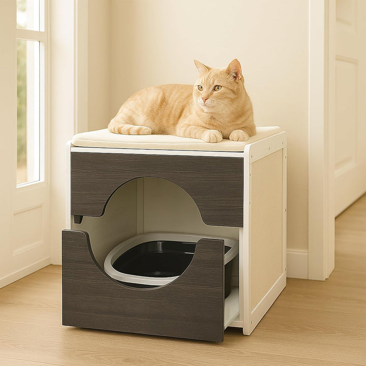 Relaxdays Katzenschrank für Katzentoilette, Katzenklo verstecken, ausziehbare Schublade, HBT: 57 x 5