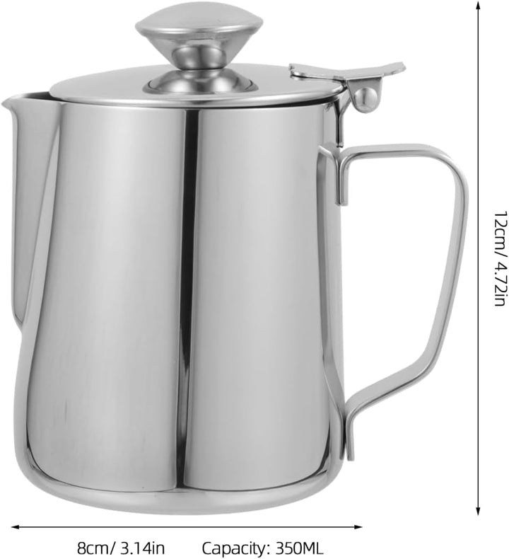 BESTonZON Milchkännchen Edelstahl Sahnekännchen mit Deckel 350 ML Aufschäumen Milch Kaffee Mokka Cap