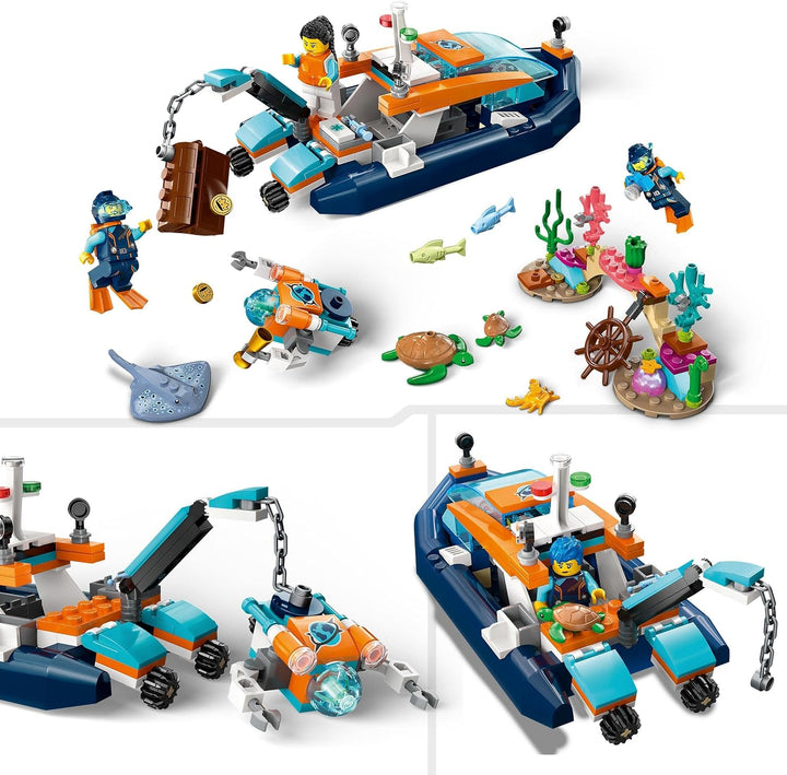 LEGO 60377 City Meeresforscher-Boot Spielzeug, Set enthält EIN Korallenriff, EIN U-Boot, 3 Minifigur