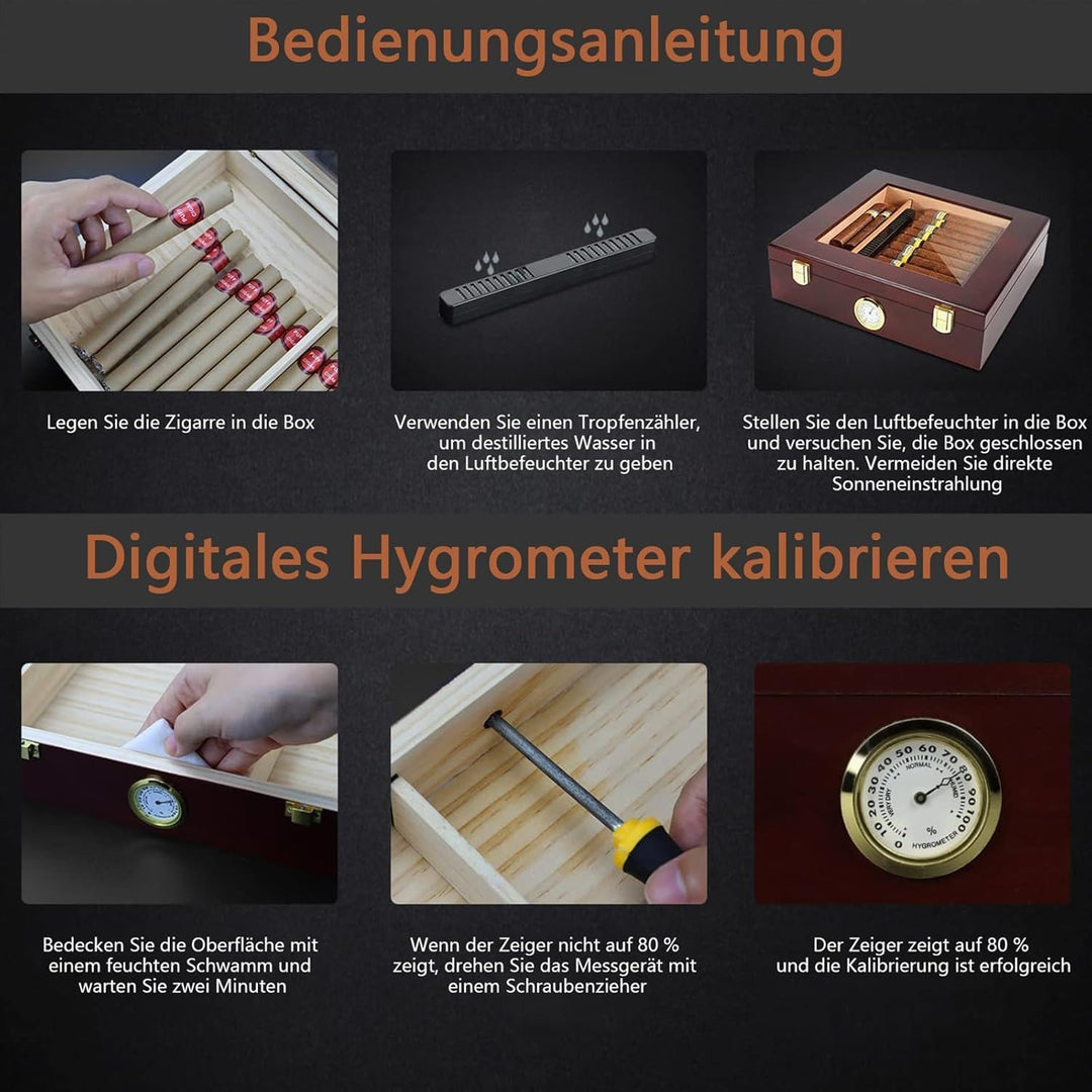 Edelholz-Aufbewahrungsbox, Präzisions-Feuchtebox, Hygrometer & Befeuchter with Teiler, Luxus Aufbewa