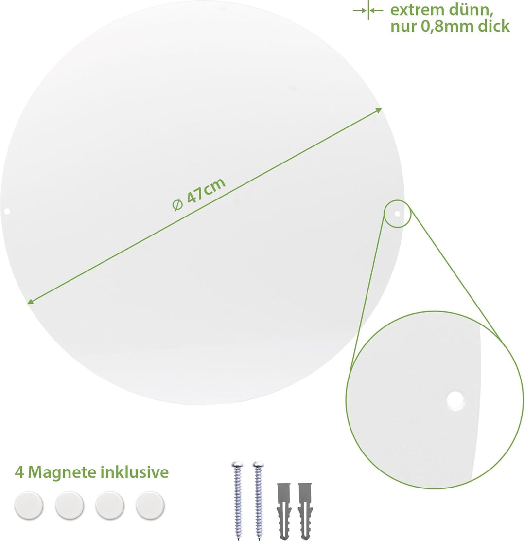 banjado® Magnettafel weiss rund - 47cm / Magnetwand aus Metall/Magnetpinnwand als Memoboard/Pinnwand