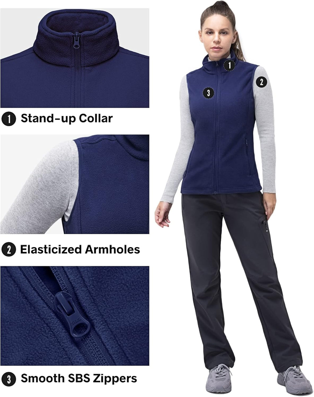 33,000ft Damen Fleece Weste Jacke Standkragen Ultraleicht Outdoor Westen Tops mit Taschen Reissversc