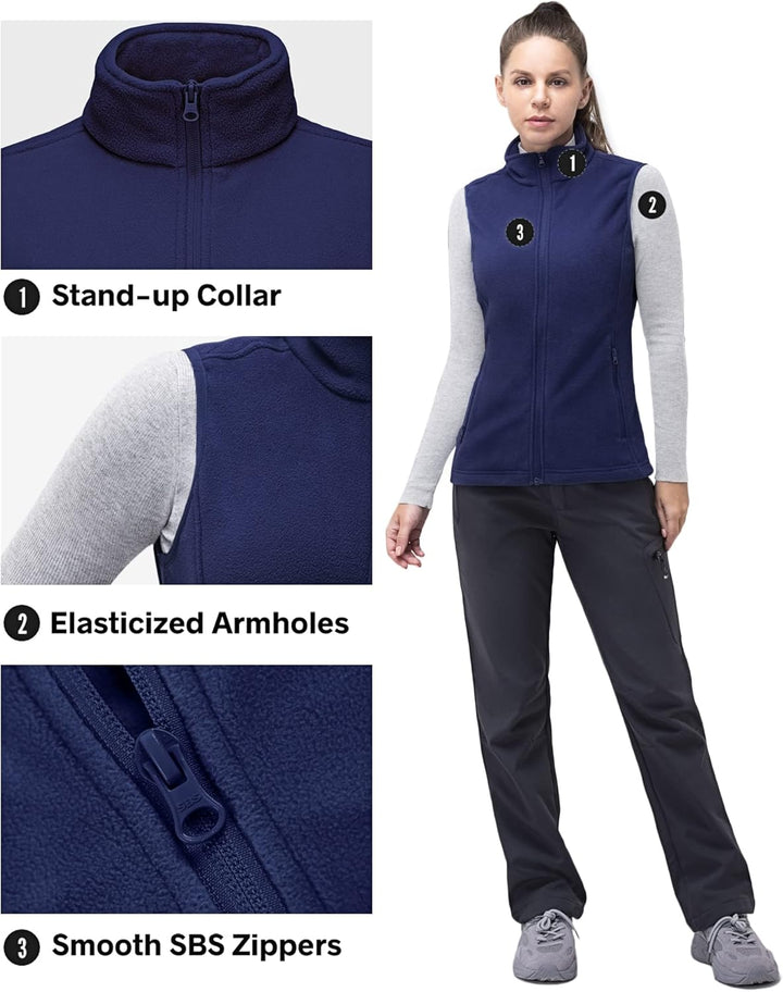 33,000ft Damen Fleece Weste Jacke Standkragen Ultraleicht Outdoor Westen Tops mit Taschen Reissversc