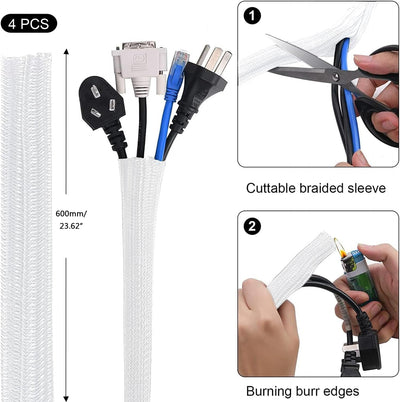 SOULWIT Kabelmanagement Kit, 4 Kabelschläuche, 7 Silikon Kabelhalter, 20+2 Kabelbinder Selbstklebend
