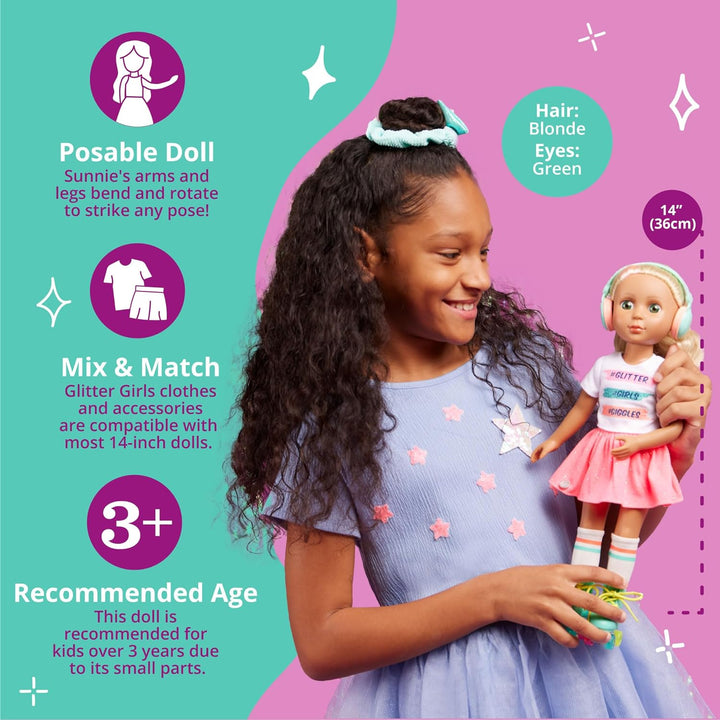 Glitter Girls Deluxe Puppe Sunnie – Bewegliche 36 cm Puppe mit Rollschuhen, Puppenkleidung, Zubehör