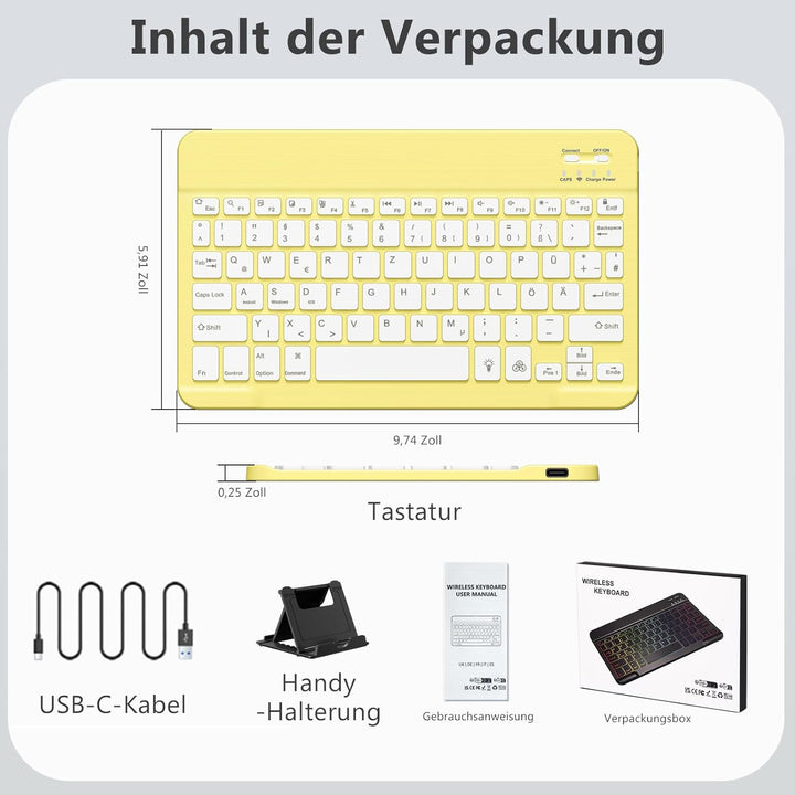 Vobafe Bluetooth Tastatur für iPad Air/Pro/ A16/11/10.9/10.2/iPhone mit Telefonhalter, Beleuchtete K