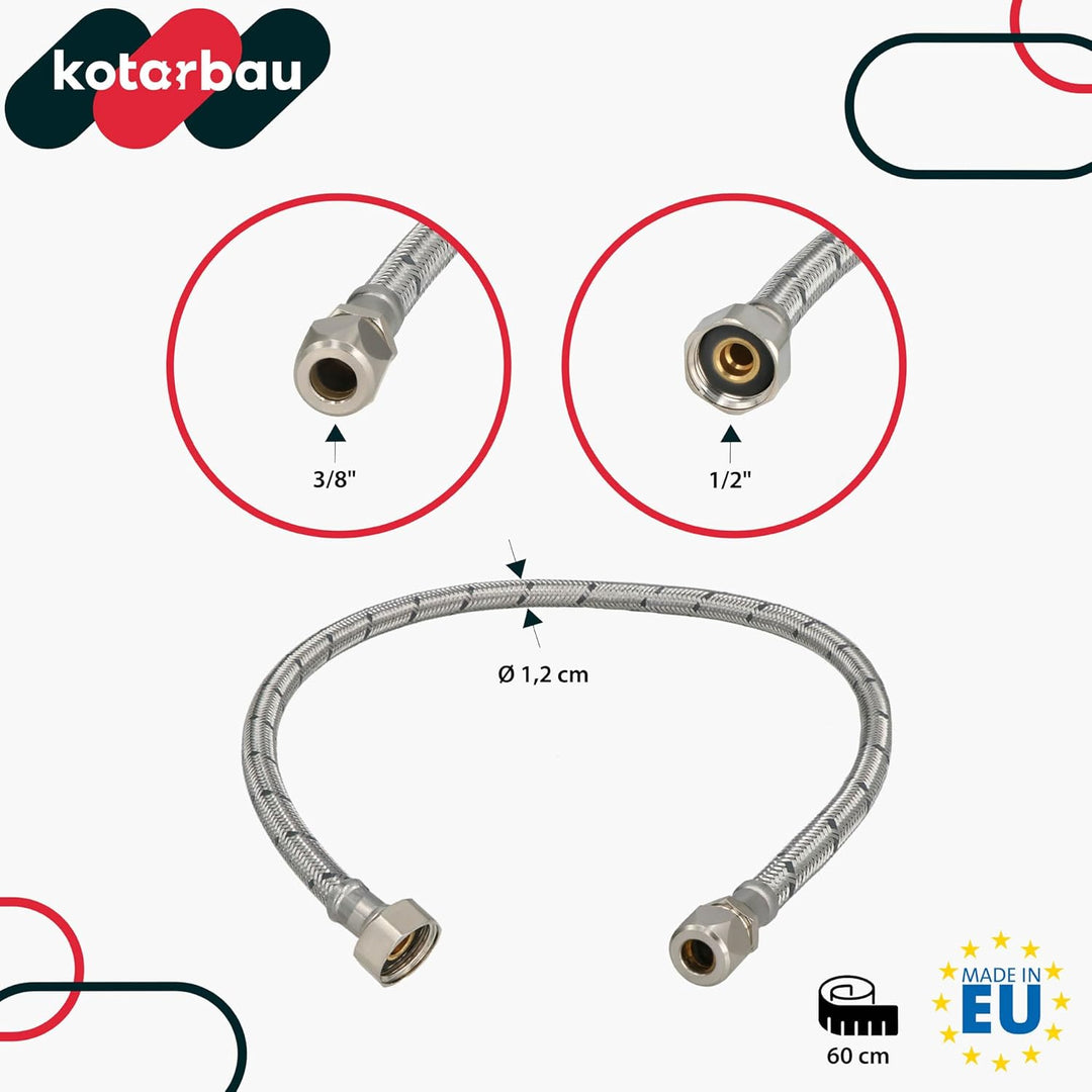 KOTARBAU® 2er Set Flexschlauch - Wasserschlauch - 60 cm - Panzerschlauch - 1/2“ x 3/8“ - ÜM x Quetsc