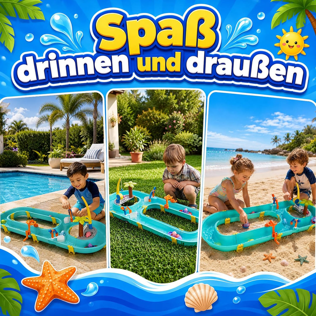 Wasserbahn Kinder Draussen 58-TLG. Wassertisch Spielzeug – Schleusen, Boote & Magnet-Angel inkl. 6 T