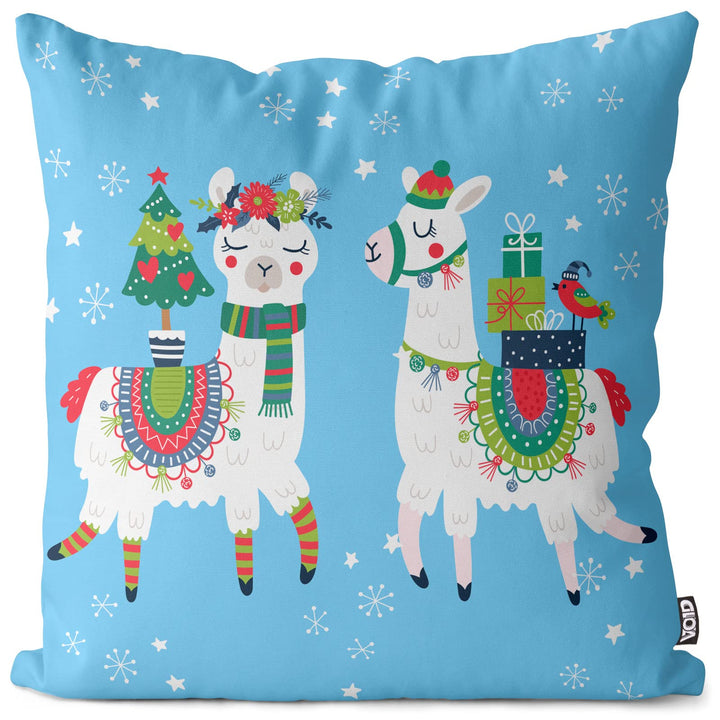 VOID Lamas Weihnachten blau Kissenbezug Kissenhülle Sofakissen Kissen Deko Weihnachten Winter Weihna