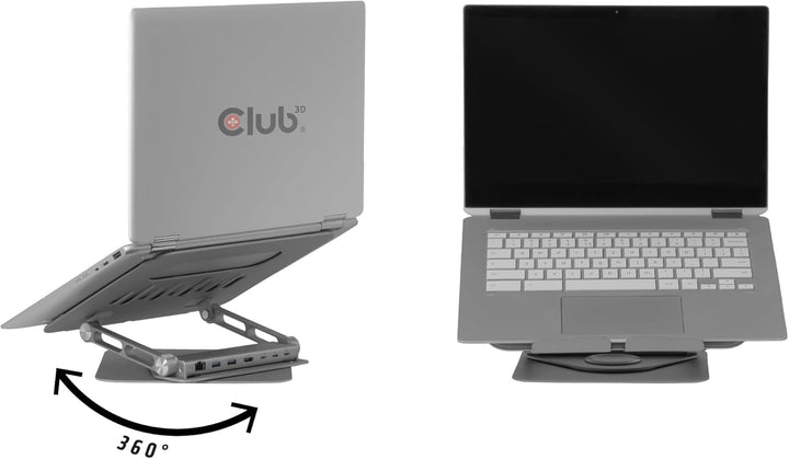 Club3D CSV-2554 Verstellbarer Aluminium-Laptop-Ständer mit USB-C® Hub, CSV-2554