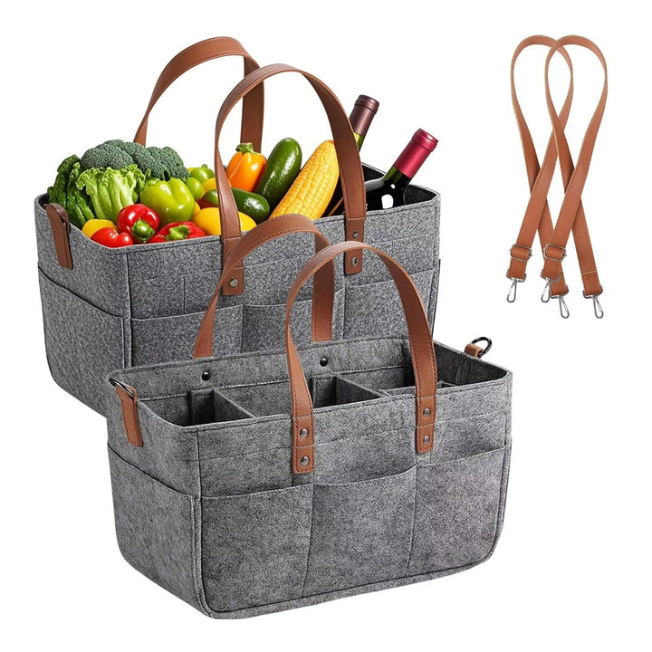 2er Filztasche Einkaufskorb, 16L Filztaschen Einkaufstasche mit Fächern, Filztasche Storage Faltbar,