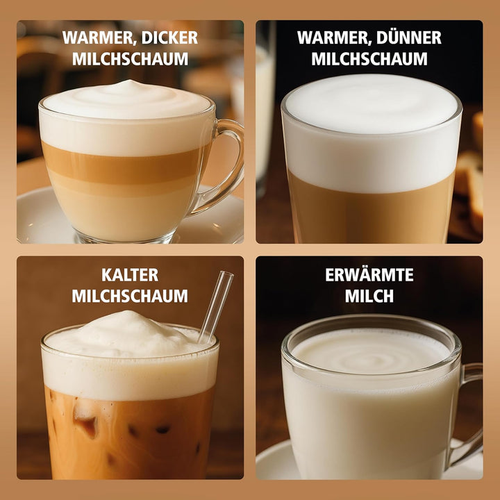 Brabantia Elektrischer Milchaufschäumer, 500 Watt, 300 ml, 4-in-1, BPA-frei, Warm & Kalt, 4 Stufen,