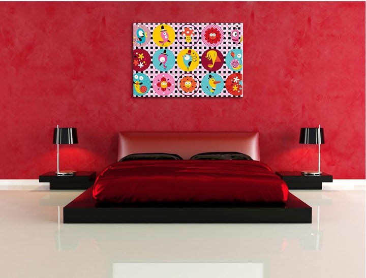Pixxprint Lustige Tiere und Pflanzen / 100x70cm Leinwandbild bespannt auf Holzrahmen/Wandbild Kunstd