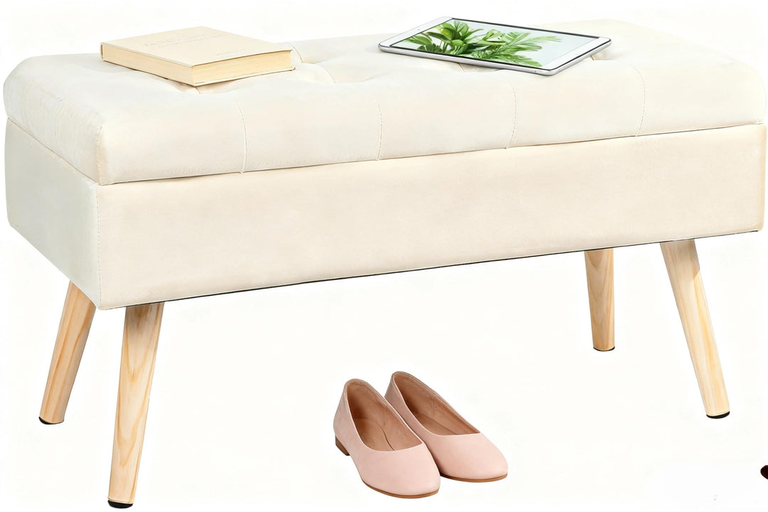 Sitzbank mit Stauraum 80 × 35 × 43 cm, Sitztruhe mit Aufbewahrungsbox Truhenbank Samt Polsterbank mi