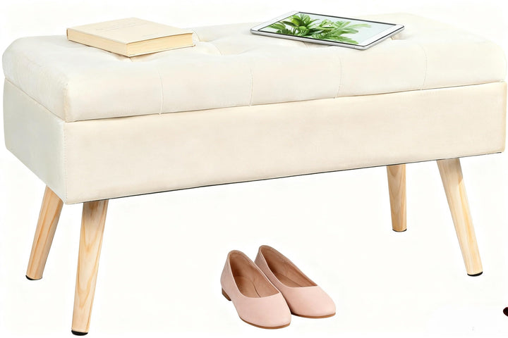 Sitzbank mit Stauraum 80 × 35 × 43 cm, Sitztruhe mit Aufbewahrungsbox Truhenbank Samt Polsterbank mi