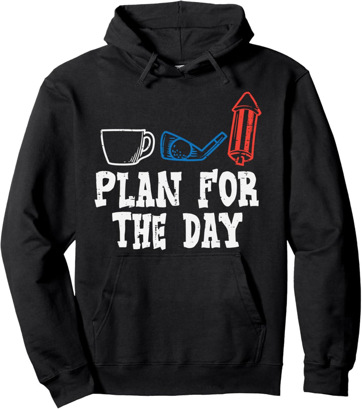 Plan For Day Coffee Golf Firecracker Funny 4th Of July Men Pullover Hoodie