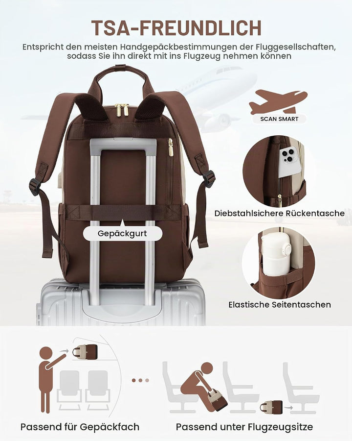 LOVEVOOK Rucksack Damen, Schulrucksack Teenager Mädchen 15,6 Zoll mit Laptopfach, Wasserdicht Schult