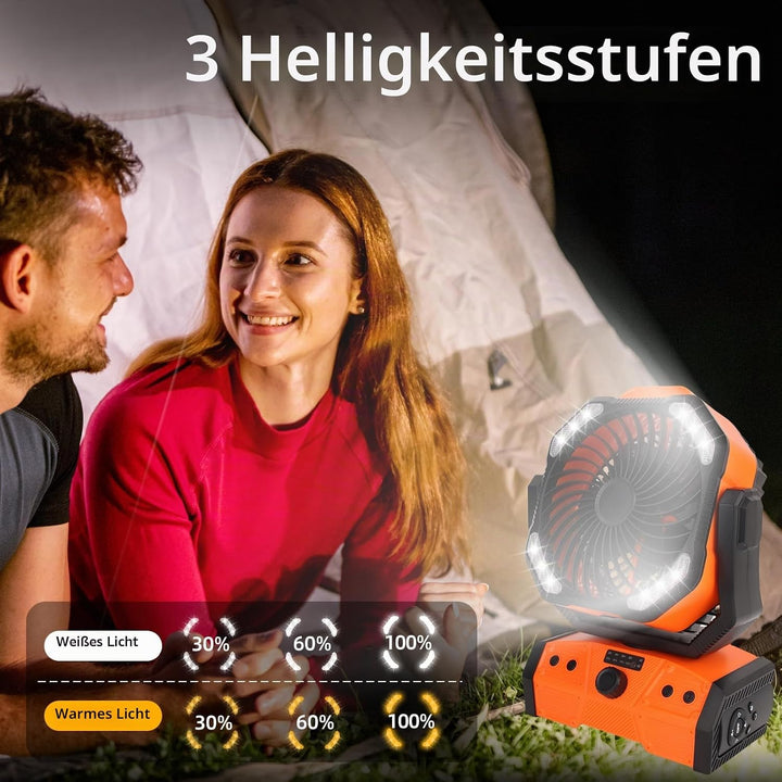 ELZO 30000mAh Camping Ventilator, Wiederaufladbarer Tischventilator USB Ventilator mit LED Licht &amp; H