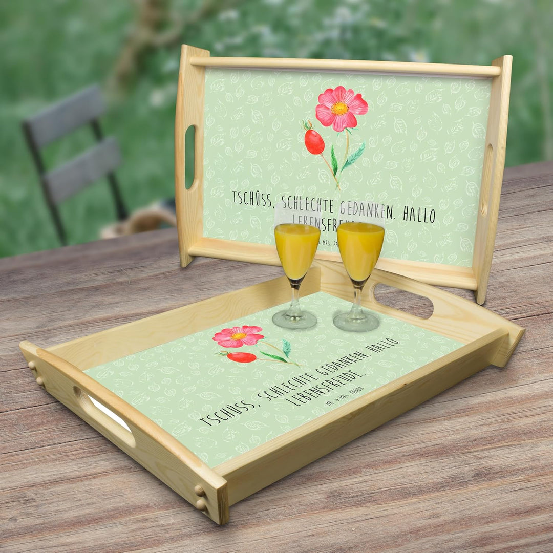 Mr. & Mrs. Panda Serviertablett Hagebutte - Geschenk, Blume, Pflanzen, Frühstückstablett, Sommer Dek