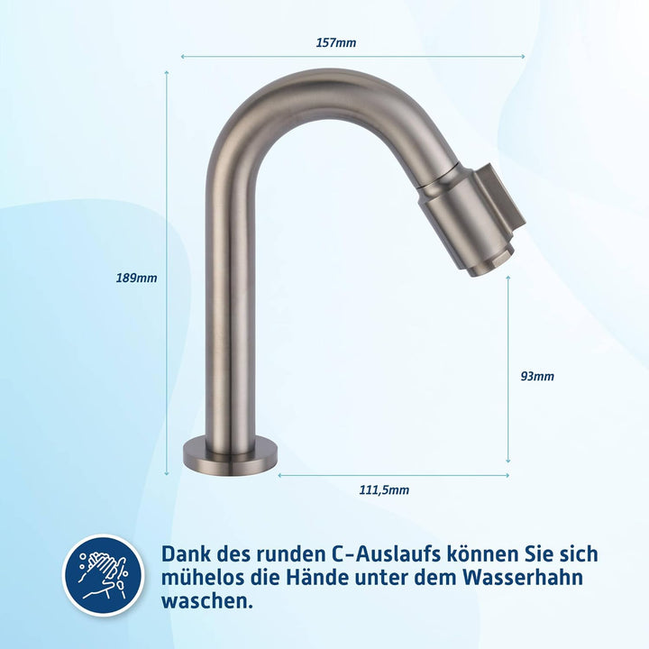 Essential 2.0 Kaltwasserhahn Gäste WC - 19 cm Hoher Waschtischarmatur - Messing - Mit Rosetten - Gra