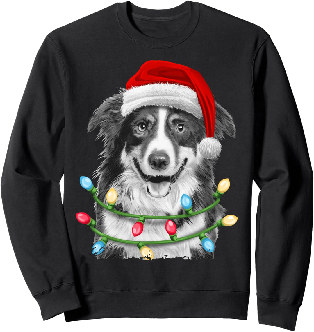 Border Collie Santa Christmas Tree Lights Xmas Boys Men Dog Sweatshirt