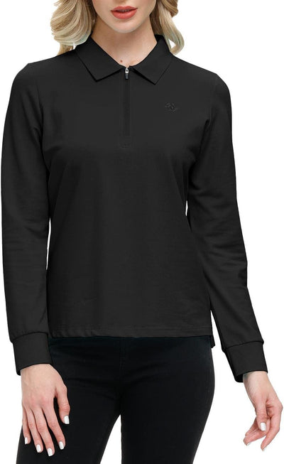 AjezMax Poloshirt Damen Golf Polohemd Langarm Baumwolle Sport Polo Wintershirts mit Reissverschluss